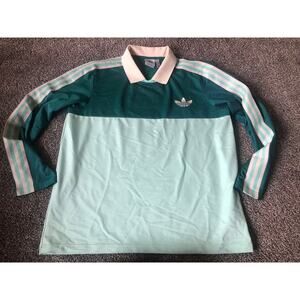ADIDAS ORIGINALS 'ADICOLOR 70S' MONOGRAM LONG SLEEVE POLO TOP Turquoise ￼XL…G3